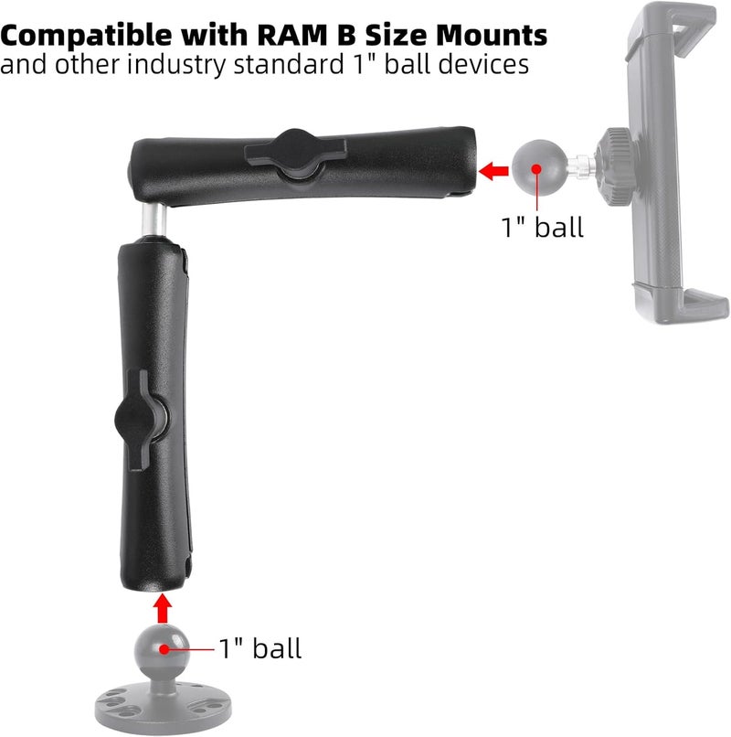 FPN Dual Extension Double Socket Arm with 1" Double Ball Adapter Compatible with RAM B Size Mount and Other 1 inch Industry Standard Device, 360° Rotation Rod for Bike, Truck, Car (12.7" Length) - Image 3